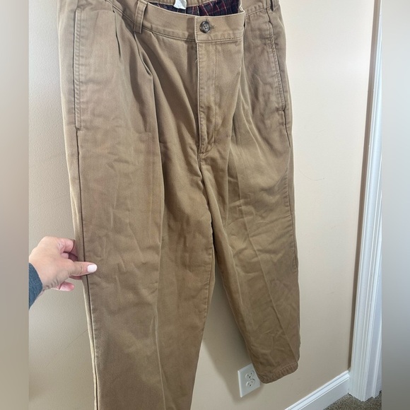 LL Bean Flannel Lined Pants Mens 36x26Double L Tan Chino Natural Fit Pleated - Picture 1 of 5